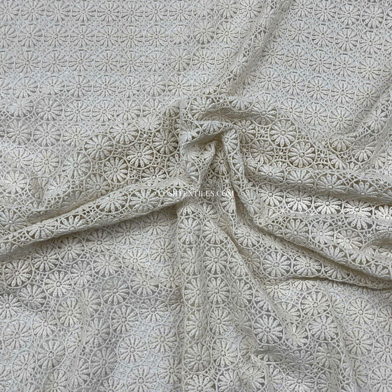 Gisselle Spot Floral Guipure French Venice Lace Fabric, Beige