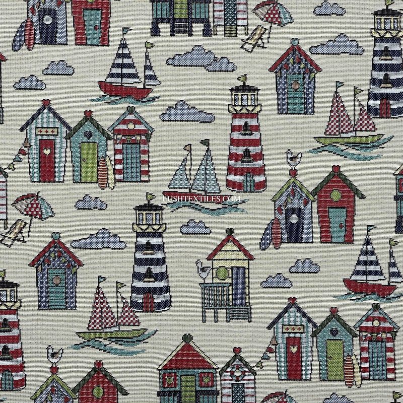 Beach Huts Print Tapestry Upholstery Fabric