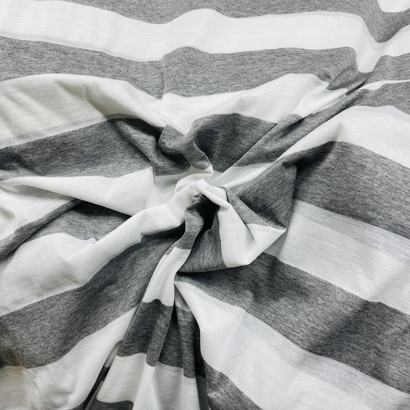 6cm Thick Striped Spandex Jersey Dress Fabric, Grey/White