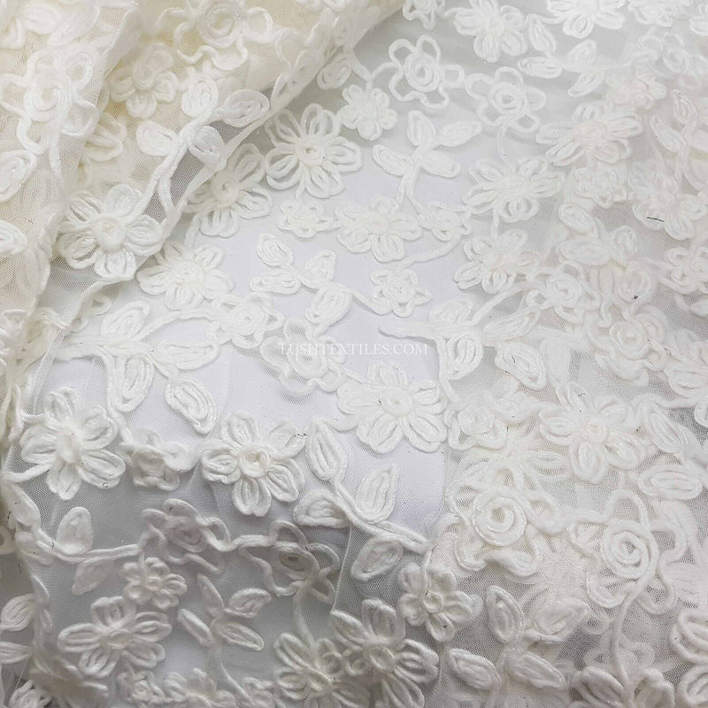 Cream Ribbon Flower French Lace Floral Fabric Net Material Wedding Bridal Dress