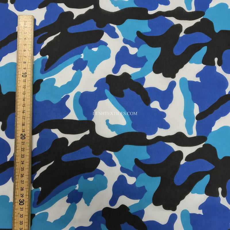 Camouflage Army Polycotton Dress Fabric, Blue