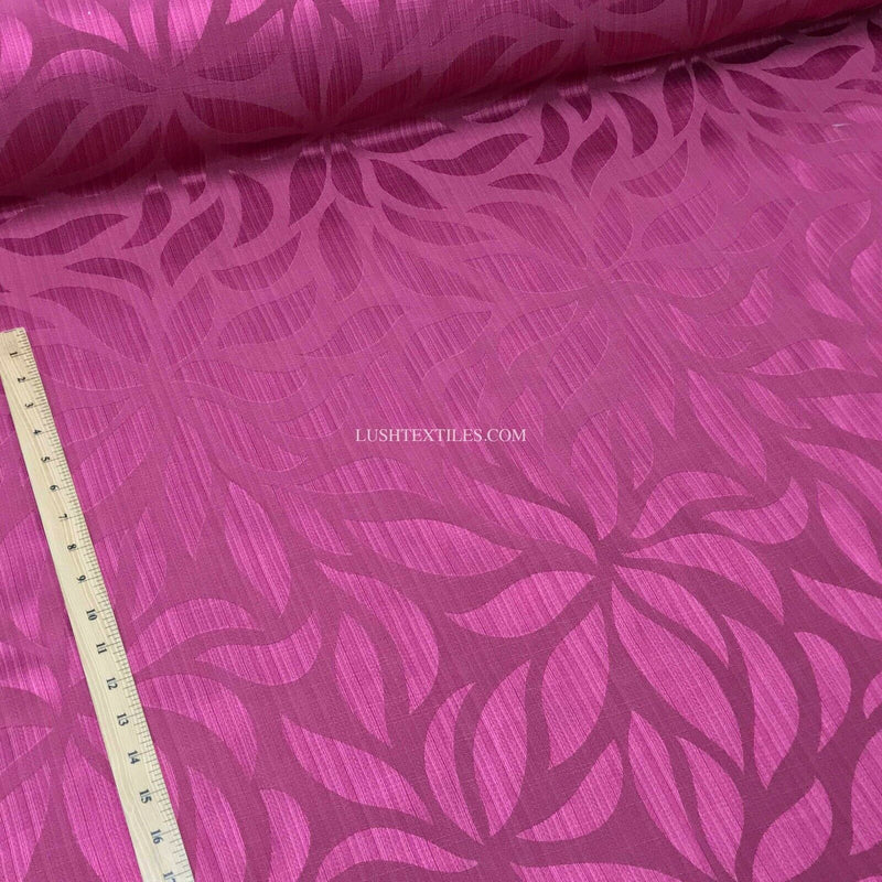 Cerise Hot Pink Leaves Floral Designer Upholstery Cushion Fabric Curtain Blinds