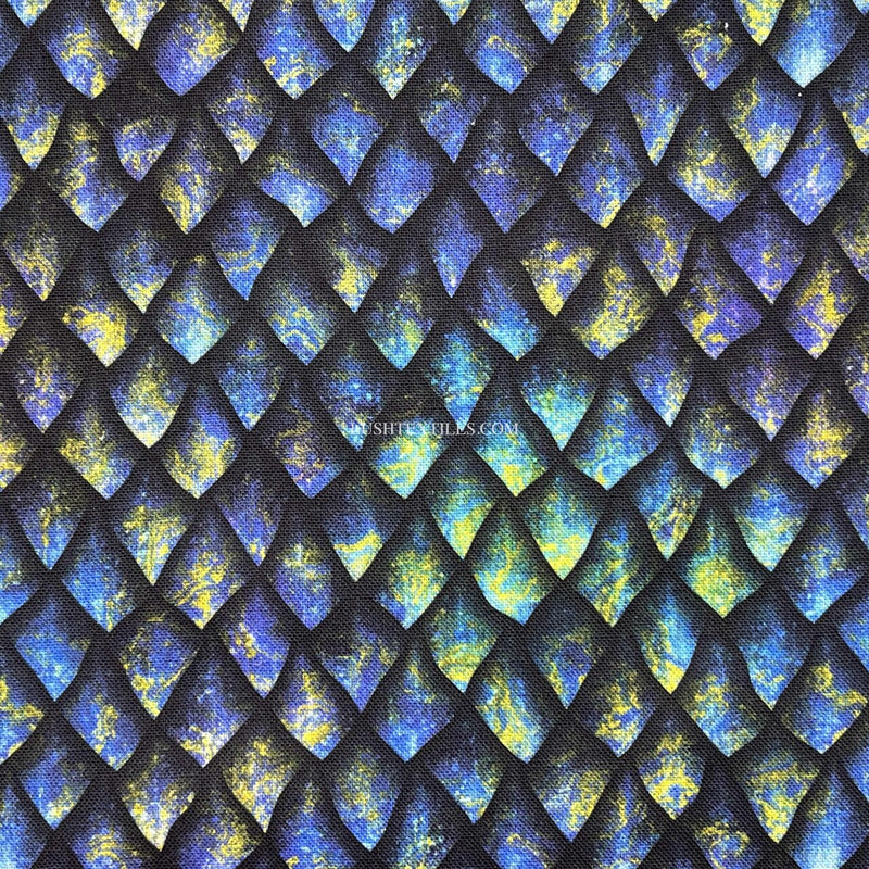 Dragon Fish Scales Print 100% Cotton Craft Fabric, Blue