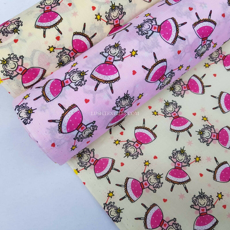 Cute Princess PolyCotton Print Girls Crafts Kids Fun Fabric Dress Material