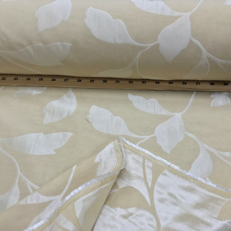 Cream Leaves Floral Upholstery Cushion Fabric Curtain Blinds UK BANKRUPT CHEAP