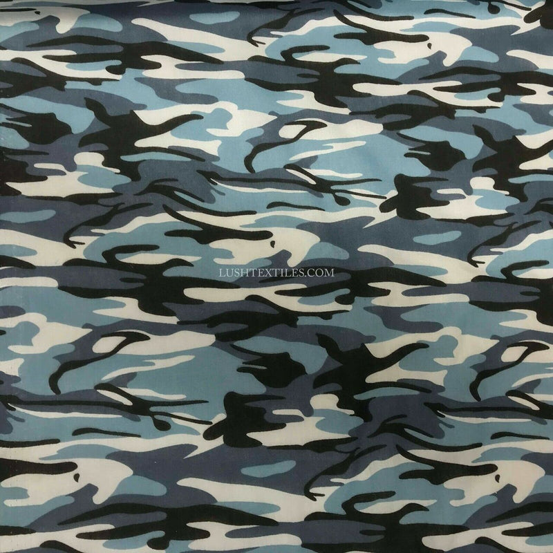 Camouflage Army Polycotton Dress Fabric, Sky