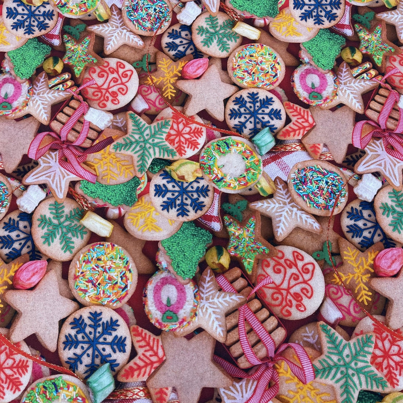 Tissu en coton numérique à imprimé biscuits de Noël