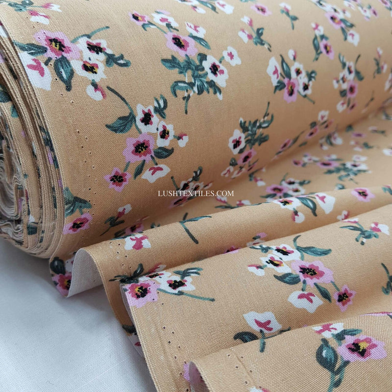 100% Viscose Floral Dress Making Fabric, Nude Blush