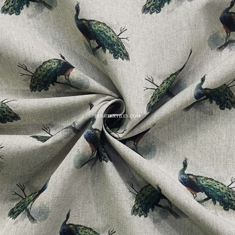 Digital Cotton Animal Linen Fabric, Peacocks