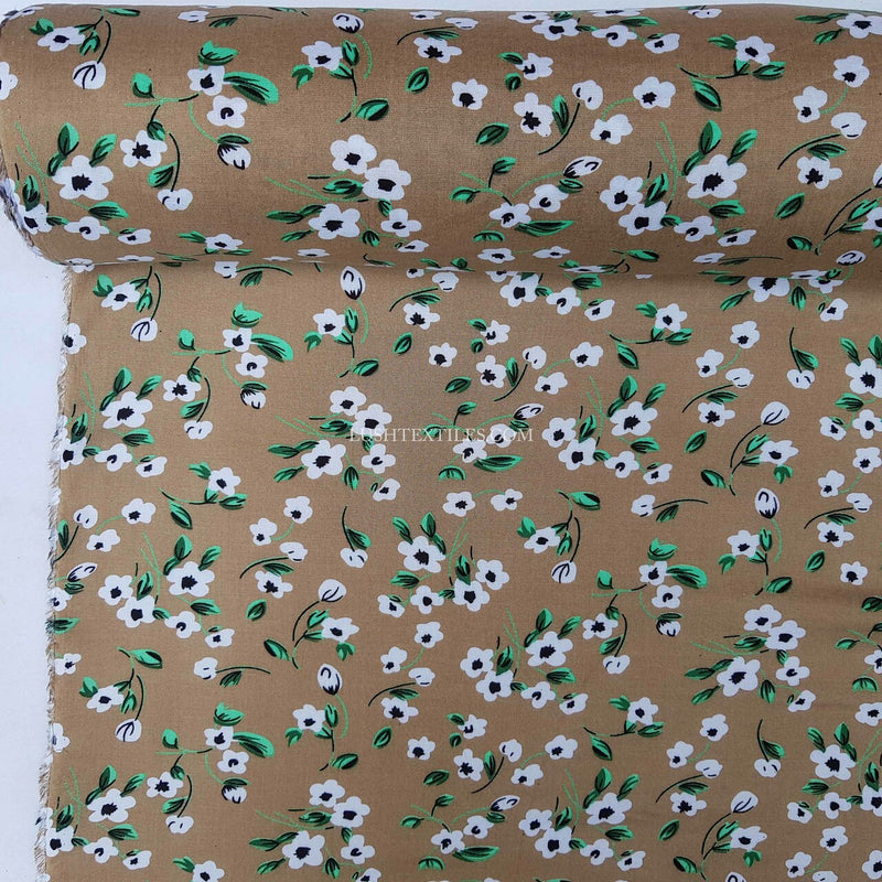 Daisy Flowers Viscose Fabric, Rich Taupe