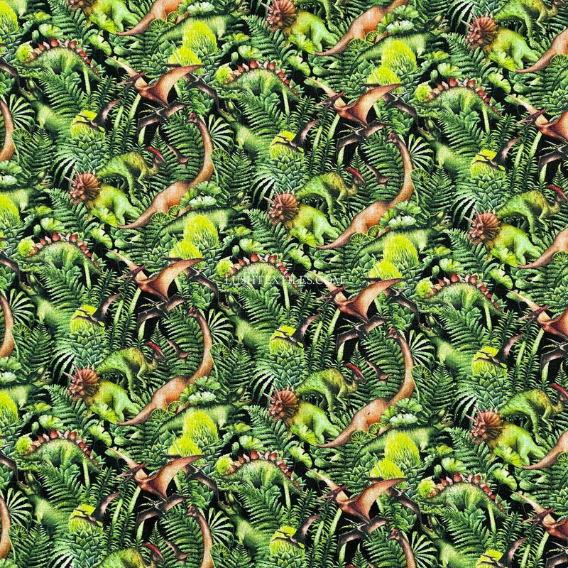 Tissu numérique 100 % coton Dinosaures de la jungle jurassique T-REX Crafty 140 cm de large