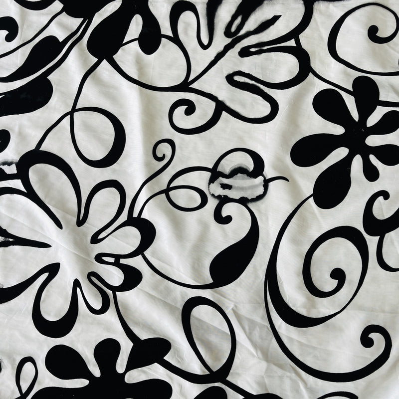 Black Monaco Velvet Flock Taffeta Fabric, White