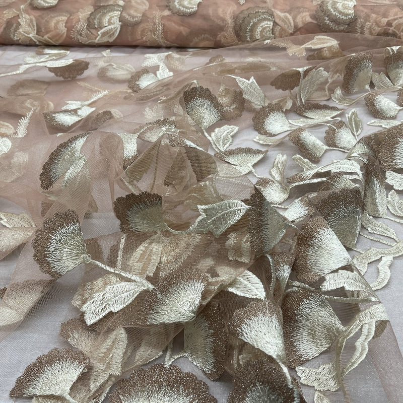 Embroidery Floral Elegance Net Lace Fabric, Peach