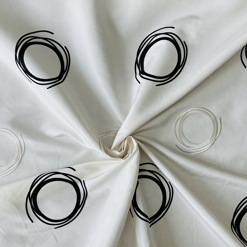 Embroidery Circles Silk Taffeta Fabric, Cream