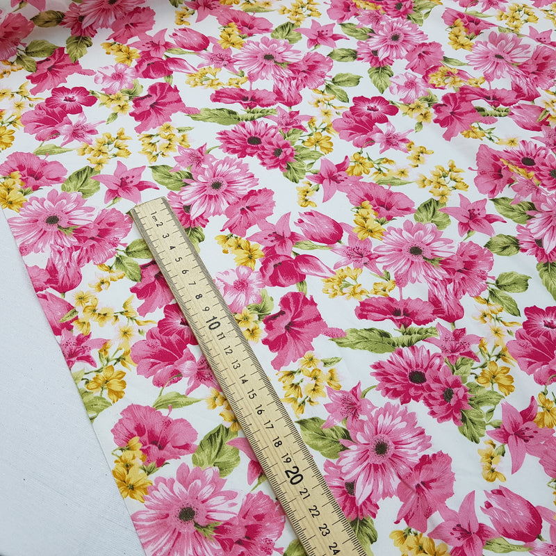 Garden Flowers Rose & Hubble Cotton Poplin Fabric