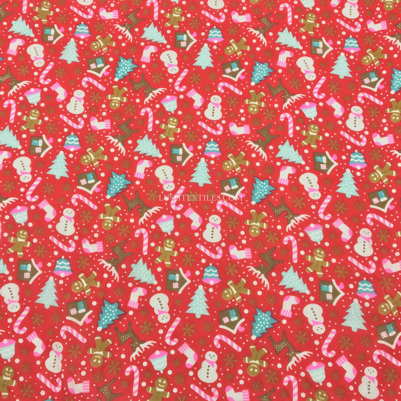 Christmas Party Polycotton Fabric, Red