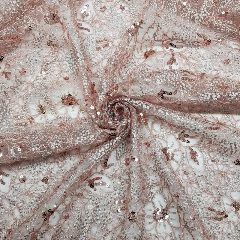 Tissu de robe en dentelle à fleurs avec filet à paillettes