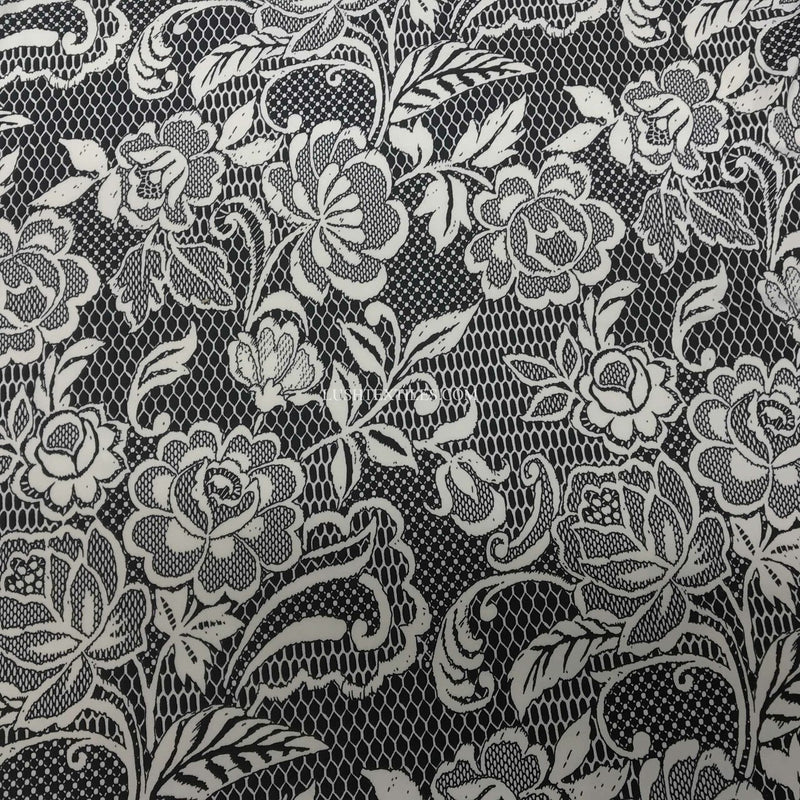 Tissu pour robe en lycra à fleurs florales, noir/blanc