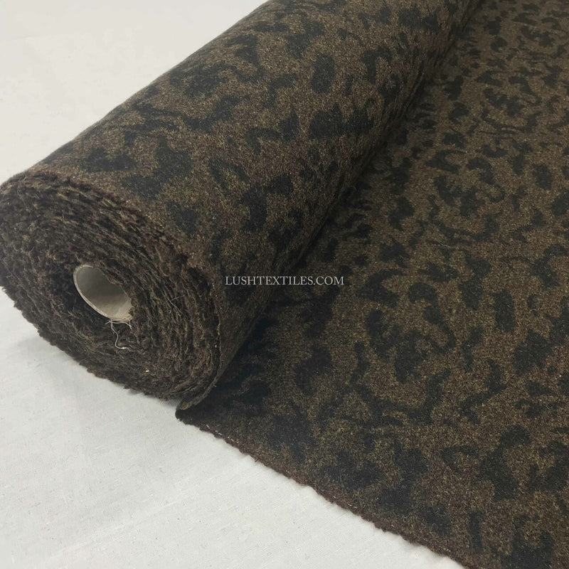 Camouflage Print Wool Blend Fabric, Brown