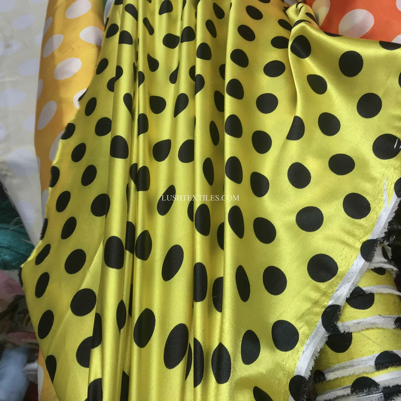 Black Polka Dot Spots Satin, Yellow