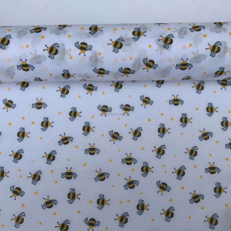 DITZY Bumble Bees Polycotton Fabric, White