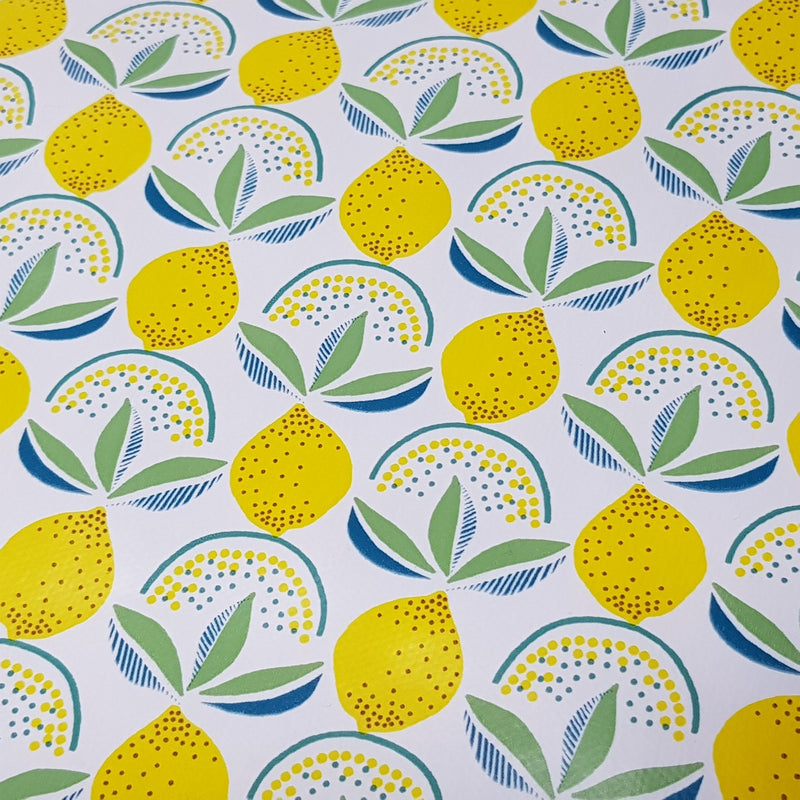 By The Metre Yellow Lemons PVC, White