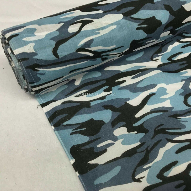 Camouflage Army Polycotton Dress Fabric, Sky