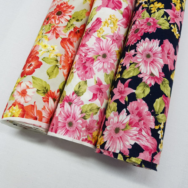 Garden Flowers Rose & Hubble Cotton Poplin Fabric