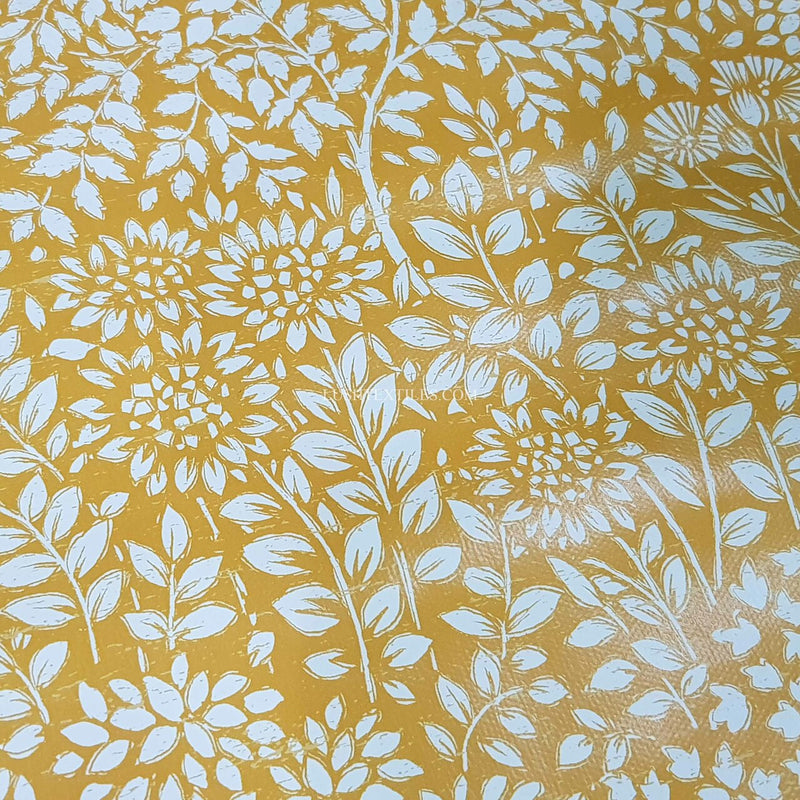 By The Metre Floral Flower Print PVC, Mustard