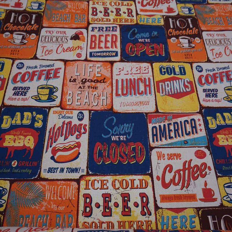 American Diner Bar Eatery Print Popart Fabric