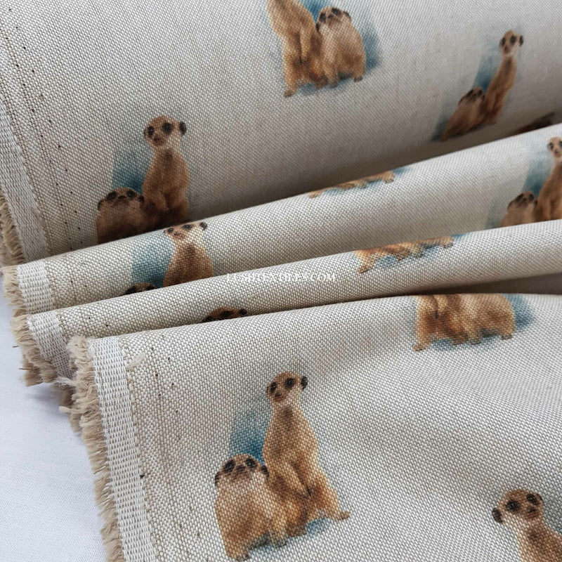 Digital Cotton Animal Linen Fabric, Meerkat