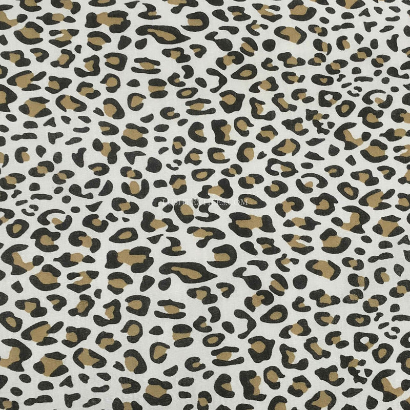 Brown Leopard Spots Animal Print Polycotton Fabric, White