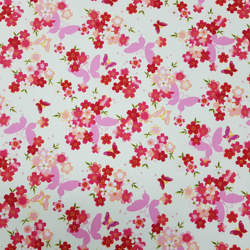 Butterfly Floral Flowers Rose & Hubble Cotton Fabric