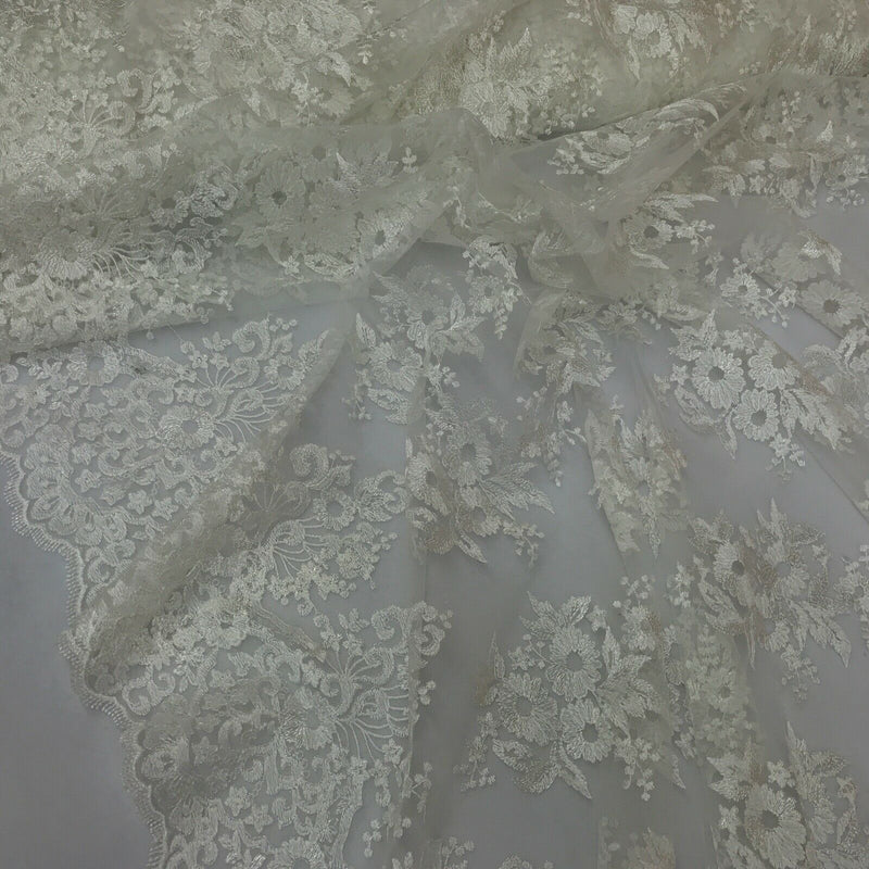 Cream Heavy Bridal Floral Metallic Guipure Corded Lace Trim Wedding Fabric 60"