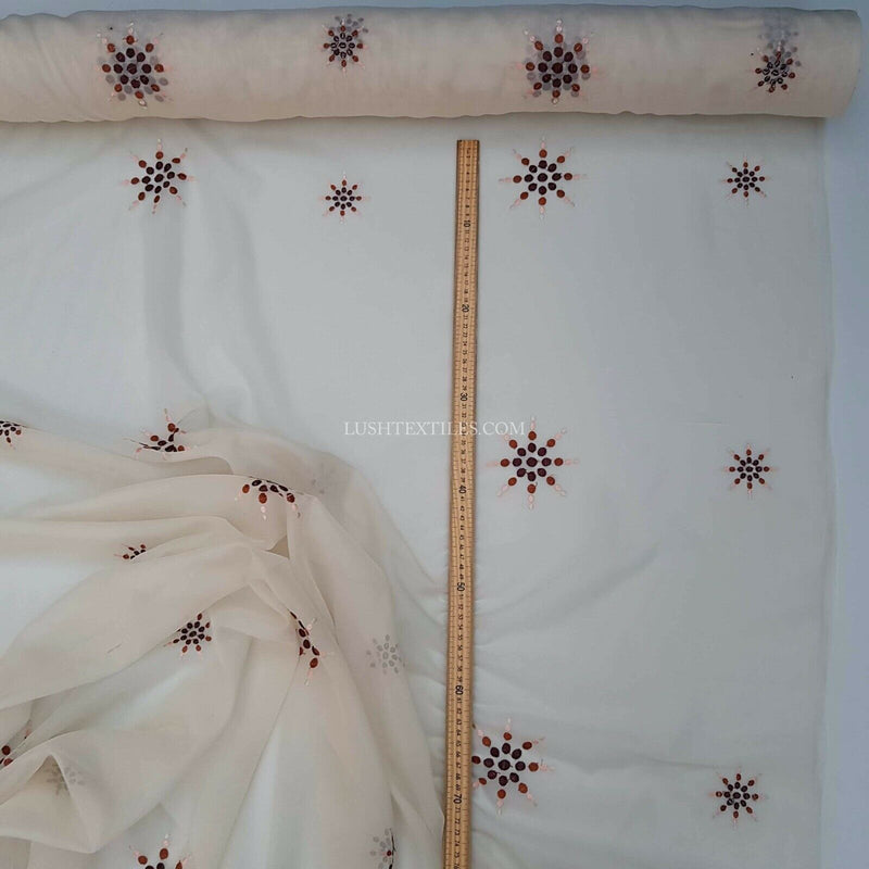 Cream STARBUZZ Embroidered Voile Fabric Window Net Curtains Swags & tails