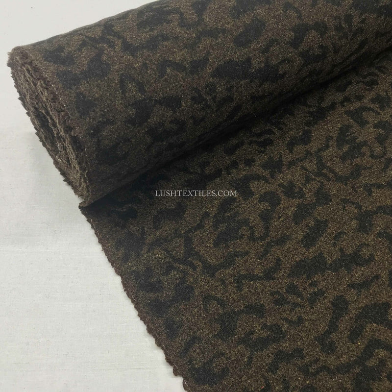 Camouflage Print Wool Blend Fabric, Brown