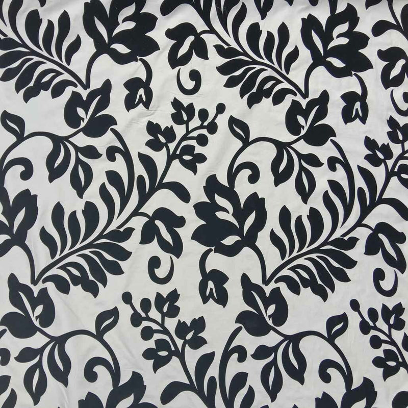 Black Symphony Floral Velvet Flock Taffeta Fabric, Ivory