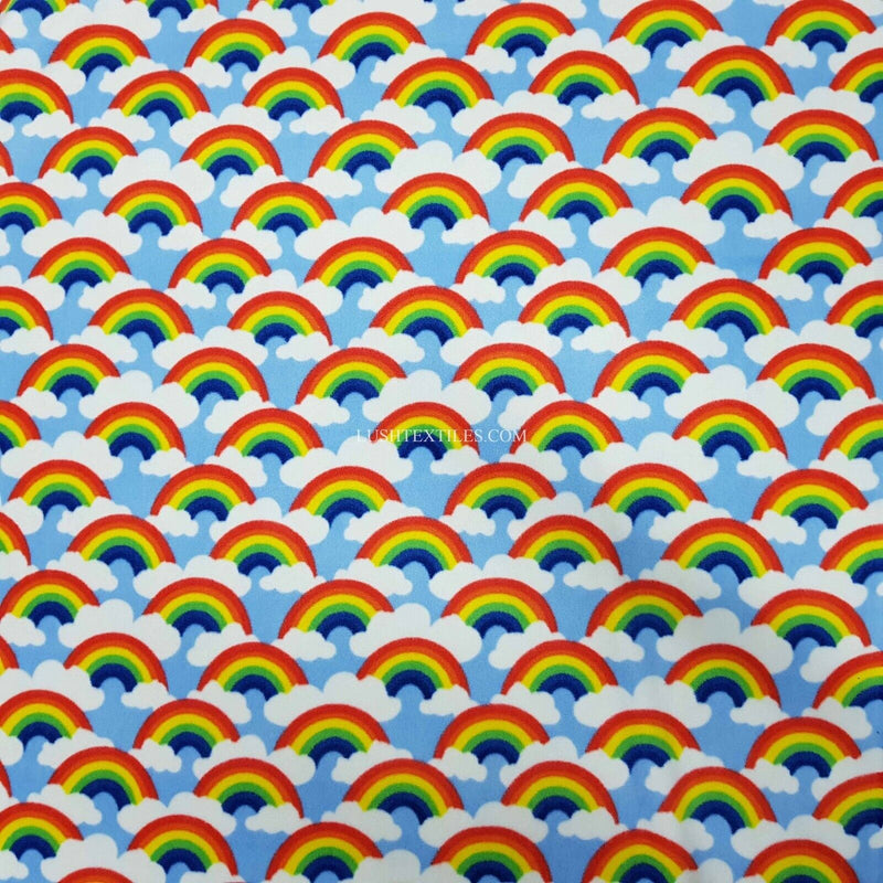 Fleece Fabric Blue Rainbow In Clouds Polar Anti Pil Dog Beds Blankets Soft 60"