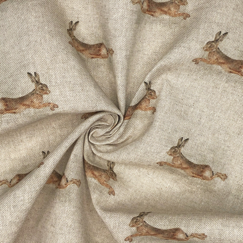 Digital Cotton Animal Linen Fabric, Leaping Hare