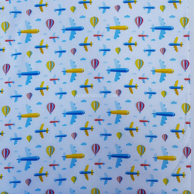 Flying Planes & Hot Air Balloon Polycotton Fabric