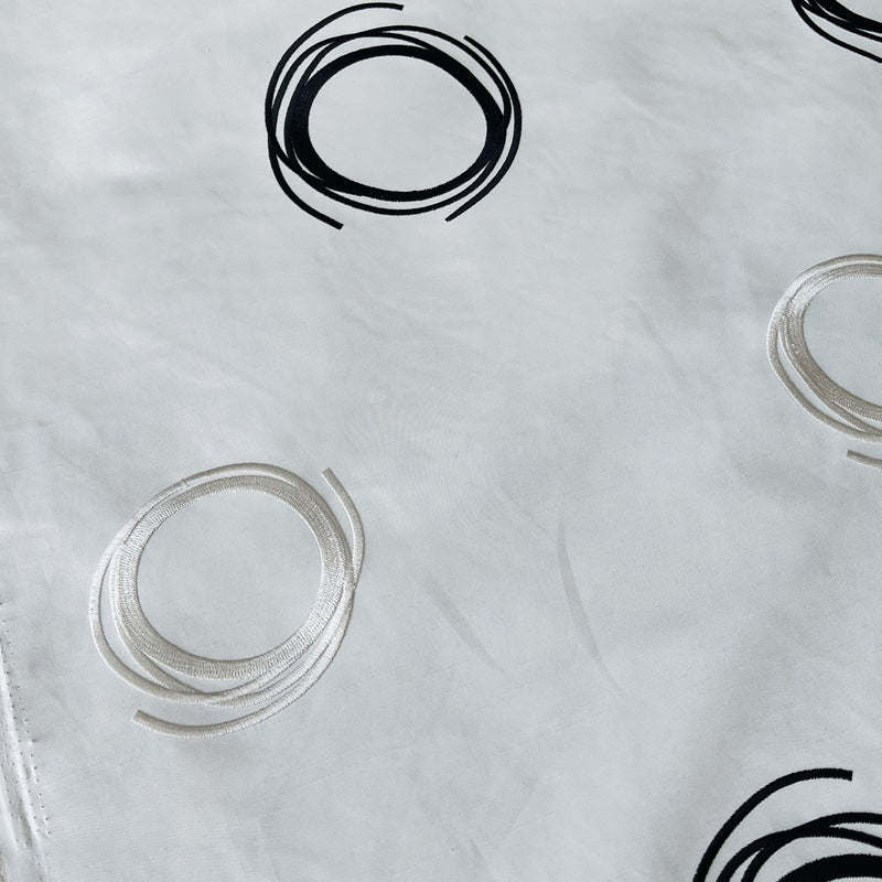 Embroidery Circles Silk Taffeta Fabric, Cream