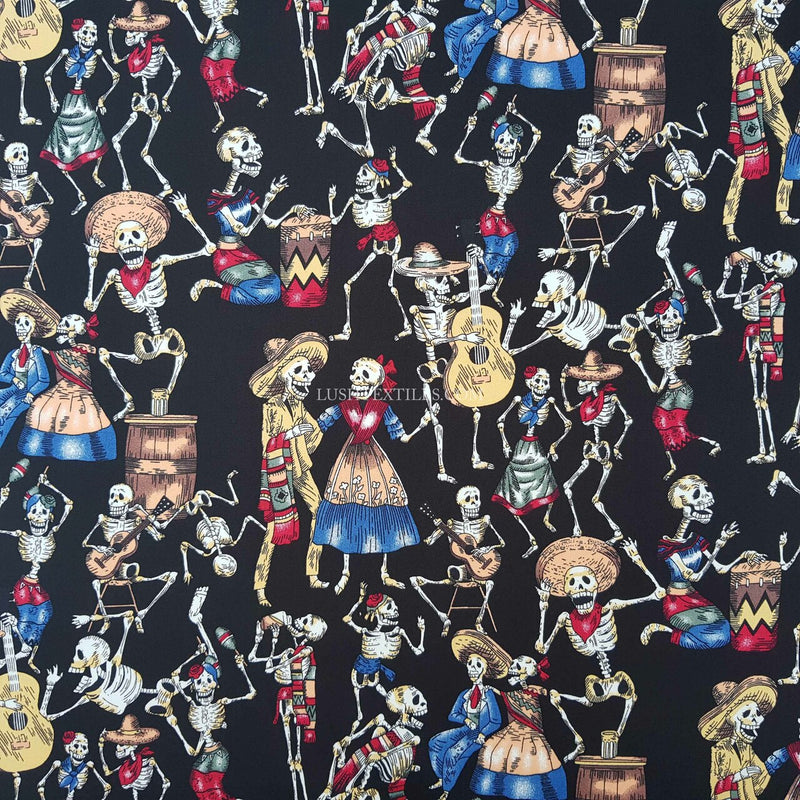 Day Of The Dead Rose & Hubble Skeletons Cotton Poplin Fabric