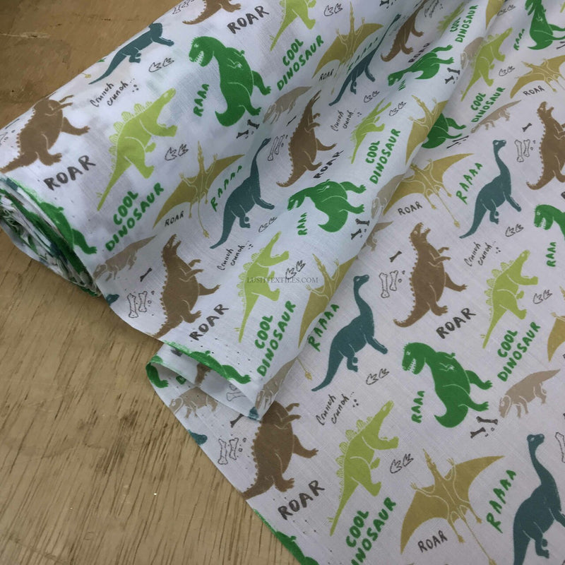 Fun Dinosaurs ROAR Polycotton Fabric, White