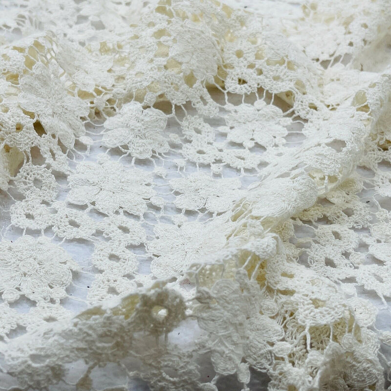 Cream Floral Guipure Raschel Corded Lace Trim Wedding Fabric Ascot Party Wear