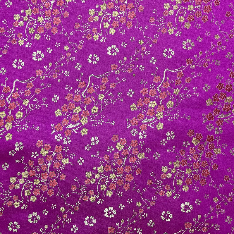 Chinese Blossom Silk Jacquard Brocade Fabric, Cerise