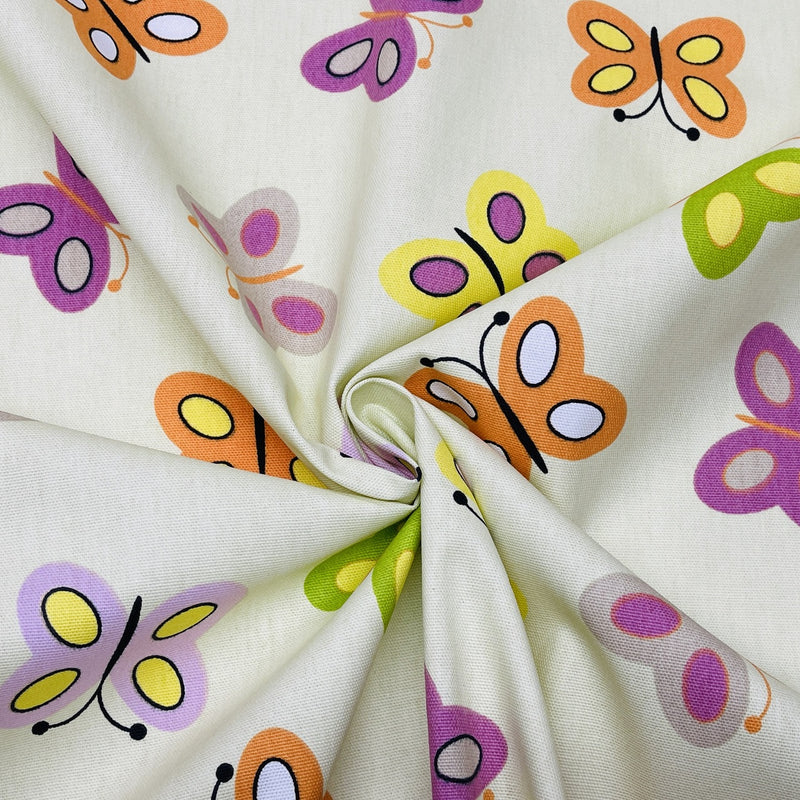 Tissu d'ameublement en coton imprimé papillon, jaune