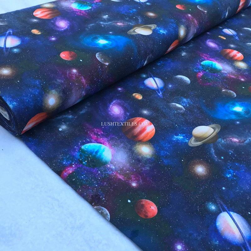 100% Cotton Fabric SPACE GALAXY UNIVERSE PLANET STARS Childrens Kids Material