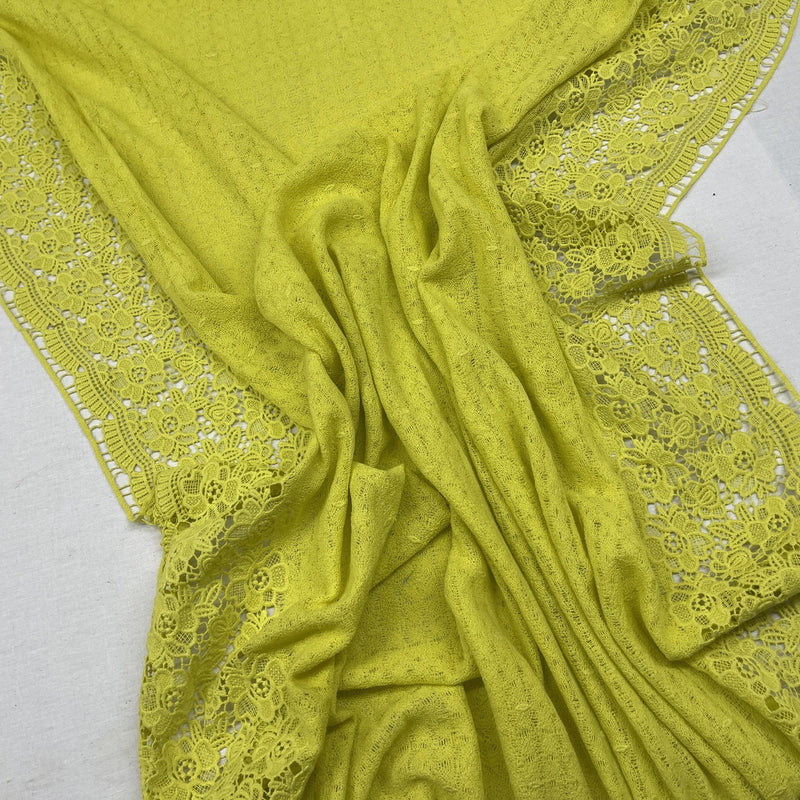 Daisy Floral Embroidery French Venice Lace Fabric, Lime Green