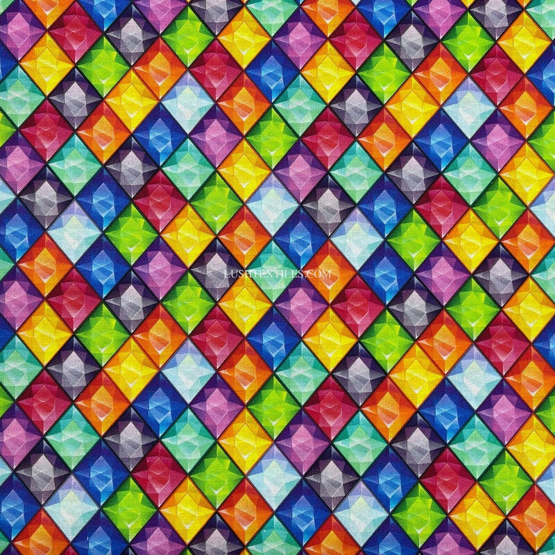 100% Cotton JEWELS / DIAMONDS Fabric Dress Quilting Patchwork Rainbow GEMS 54”