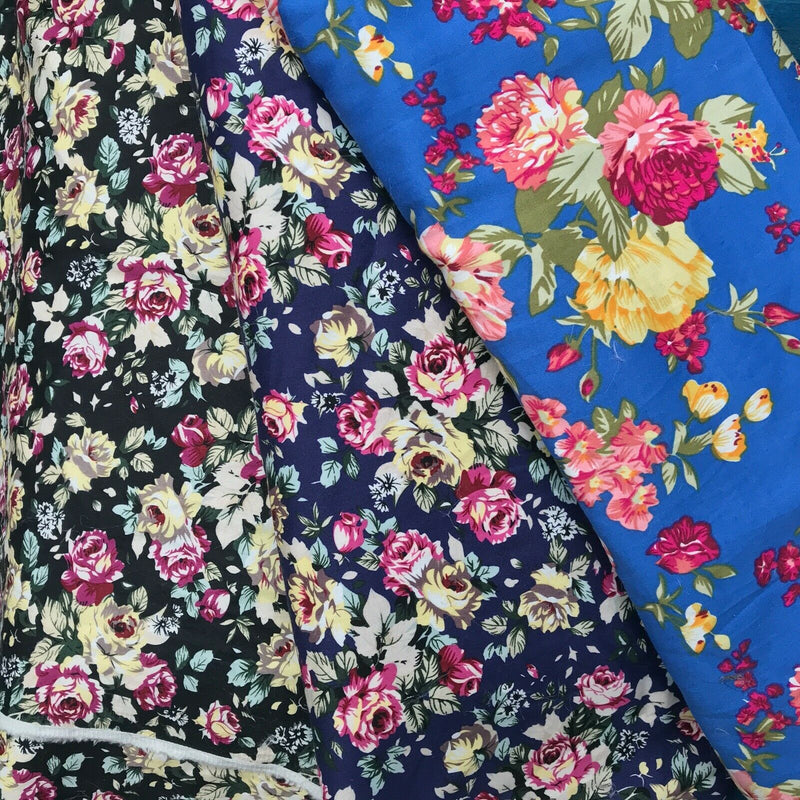 Floral Roses Stretch Cotton Fabric Dressmaking Sewing Crop Tops Evening Bridal